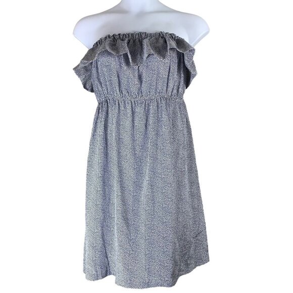 Handmade Dress Shawl Set Size S/M Strapless Mini Dress Blue White Polka Dot - Picture 2 of 5